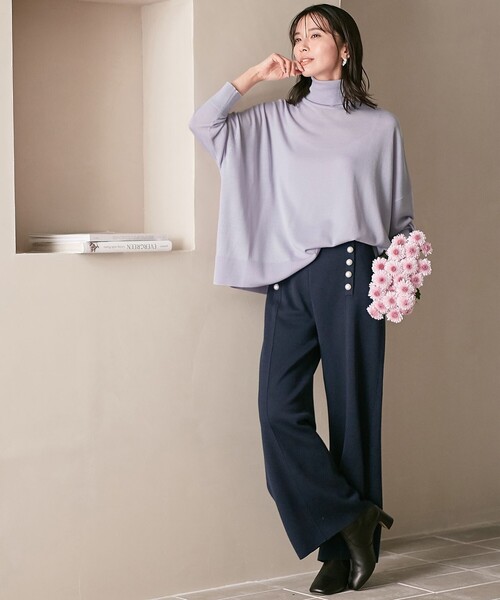 ✨美品✨23区 22AWウールブレンド ニットパンツ パール ネイビー 23区 パンツ 「CLASSY.1月号掲載」ウールブレンド ニット