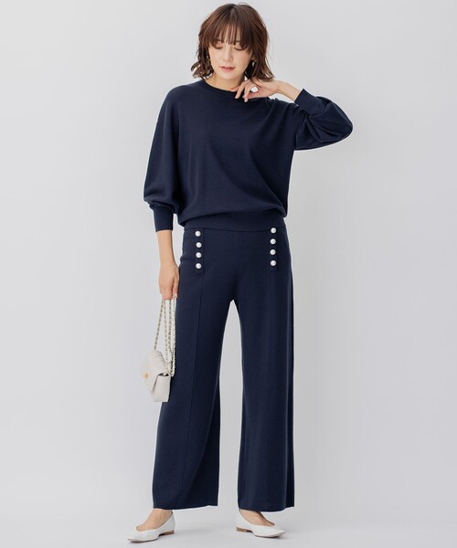 ✨美品✨23区 22AWウールブレンド ニットパンツ パール ネイビー 23区 パンツ 「CLASSY.1月号掲載」ウールブレンド ニット