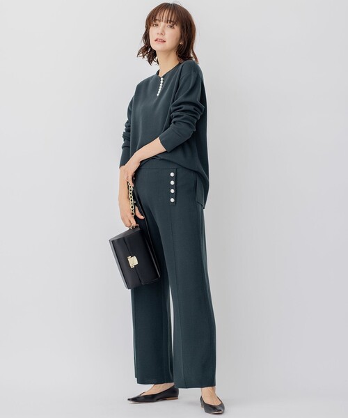 ✨美品✨23区 22AWウールブレンド ニットパンツ パール ネイビー 23区 パンツ 「CLASSY.1月号掲載」ウールブレンド ニット