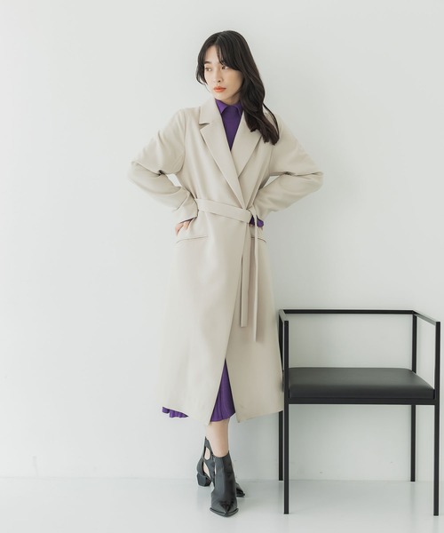 美品☆UNITED TOKYO トレンチコート マキシ丈 ベルト M-L グレー UNITED TOKYO トレンチコート コート スタンドカラーロング