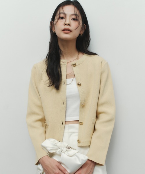 anuans ノーカラーニットジャケット　アイボリー anuans（アニュアンス） ジャケット ノーカラージャケット 「ZOZO限定