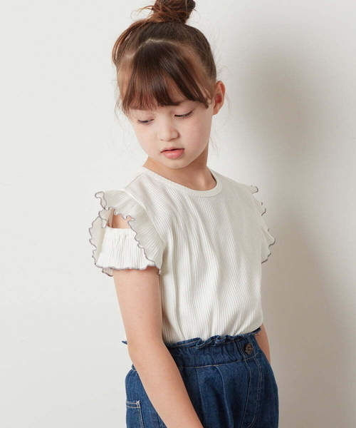 tシャツ Tシャツ 「160」オフショル袖フリルテレコトップス キッズ 