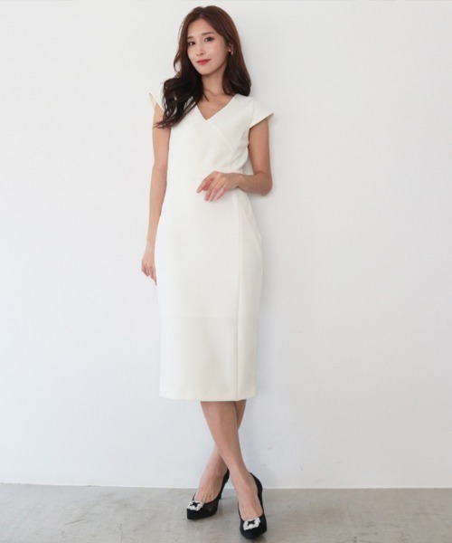 【新品】ストレッチペンシルＶネックドレス AMBIENT ドレス ストレッチペンシルVネックドレス : ZOZOTOWN
