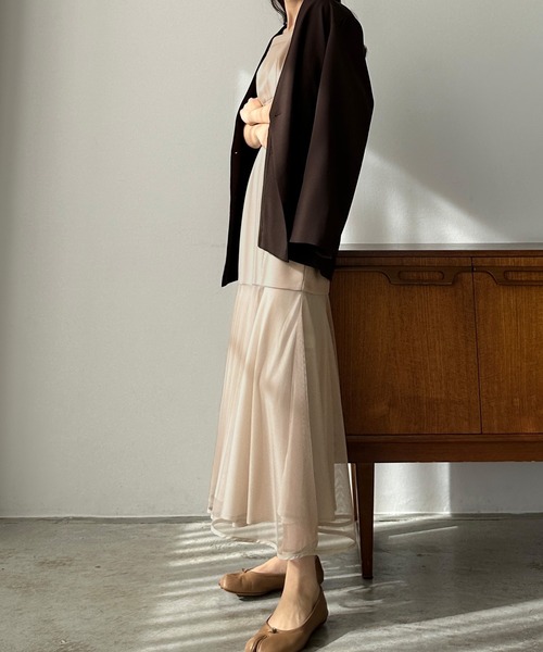 Louere ワンピース 裾シアーチュールマーメイドキャミワンピース