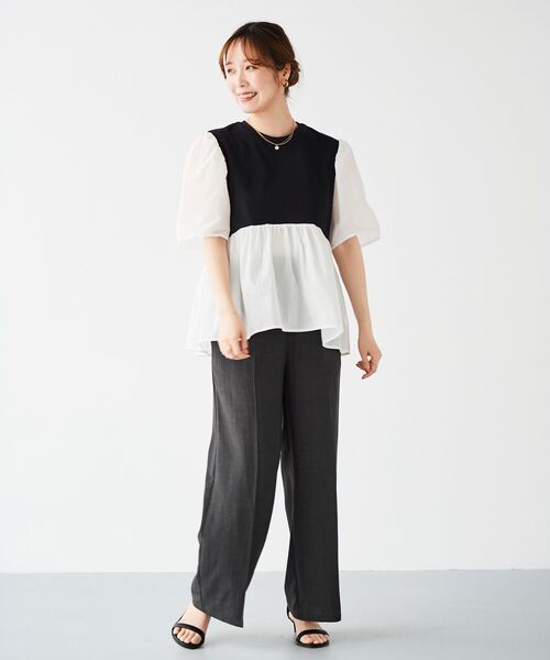 tシャツ 布帛ドッキング半袖プルオーバー レディース 布帛ドッキング半袖プルオーバー | human woman（ヒューマン