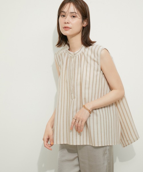 LE CERCLE par rope' ブラウス シャツ ストライプ ノースリーブフレア