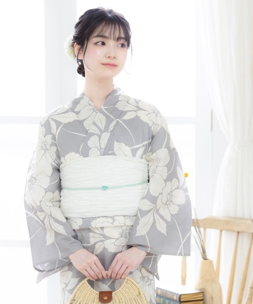 KIMONOMACHI 浴衣 レディース 浴衣としわ兵児帯の2点セット Fサイズ 綿