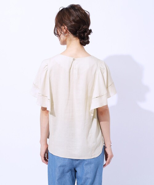 ブラウス シャツ はしごレース袖Aラインブラウス レディース axes femme（アクシーズファム）の「はしごレース半袖ブラウス