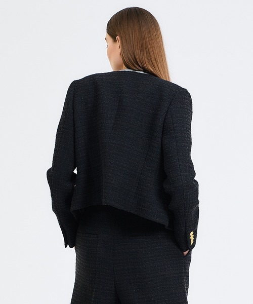 新品未使用【エストネーション】ノーカラージャケット スパンコール飾り付き M ESTNATION ジャケット ノーカラージャケット / ファンシーメタル