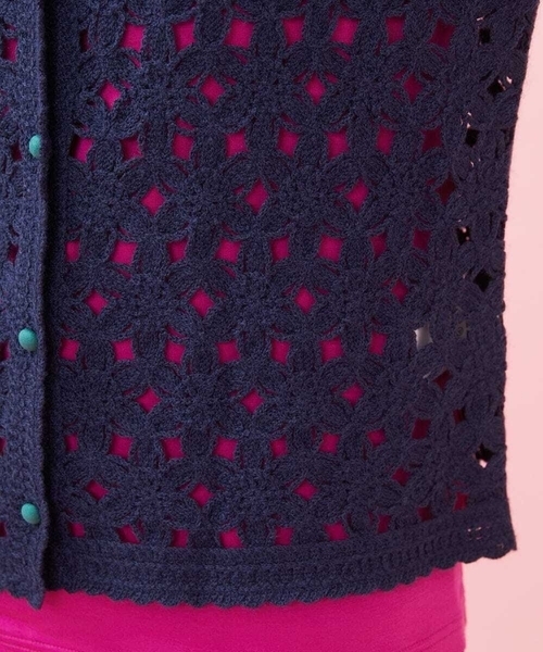 カーディガン Varios dulces かぎ針風フラワー刺繍カーディガン レディース Varios dulces かぎ針風フラワー刺繍カーディガン(カーディガン