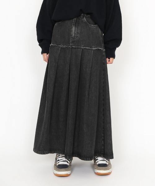 美品 デニム風スカート プリーツプリーズ 美品 デニム風スカート