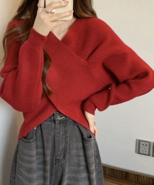 deux amour ニット セーター カシュクールVニットプルオーバー