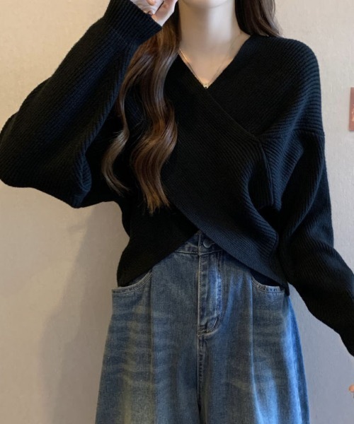 deux amour ニット セーター カシュクールVニットプルオーバー