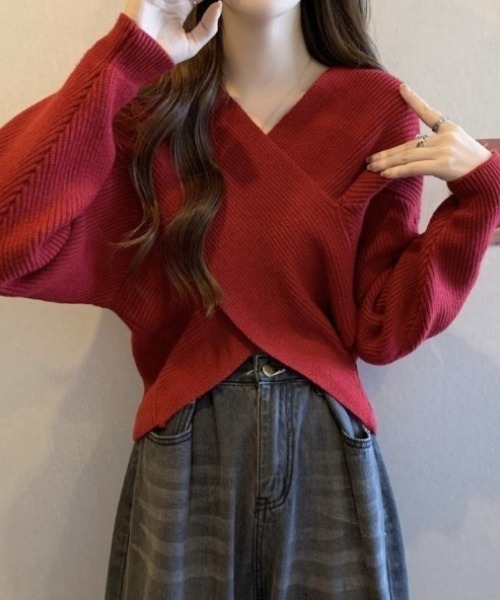 deux amour ニット セーター カシュクールVニットプルオーバー
