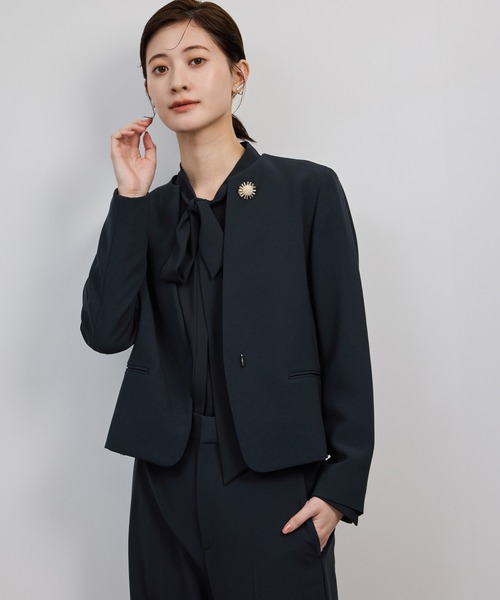 09 A.P.C. クロップド ジャケット 紺〜黒　光沢感 ダブルポケット S WEB限定】SHIPS any:〈洗濯機可能〉ダブルクロス ペプラム ノーカラー