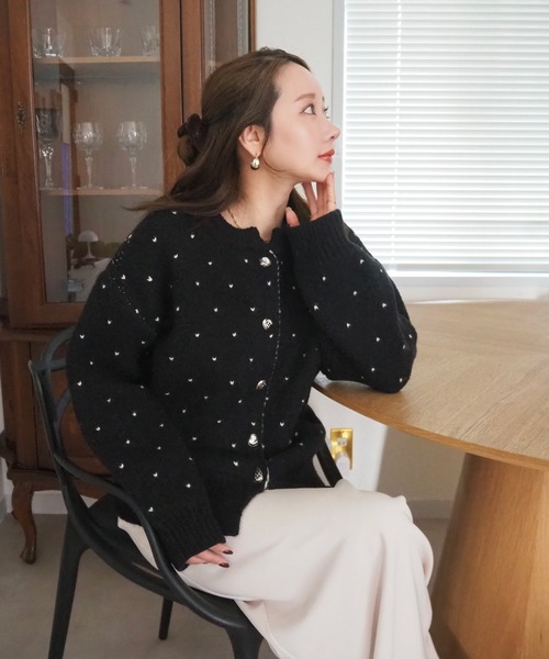 カーディガン small heart pattern knit cardigan  /ハート柄 ニット カーディガン レディース