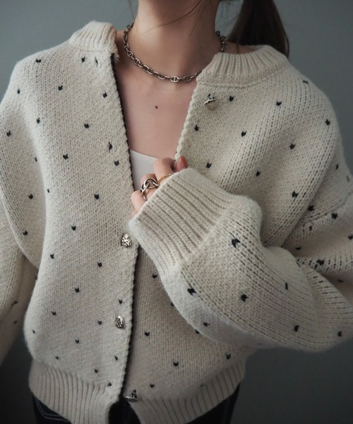 カーディガン small heart pattern knit cardigan  /ハート柄 ニット カーディガン レディース カーディガン small heart pattern knit cardigan /ハート柄