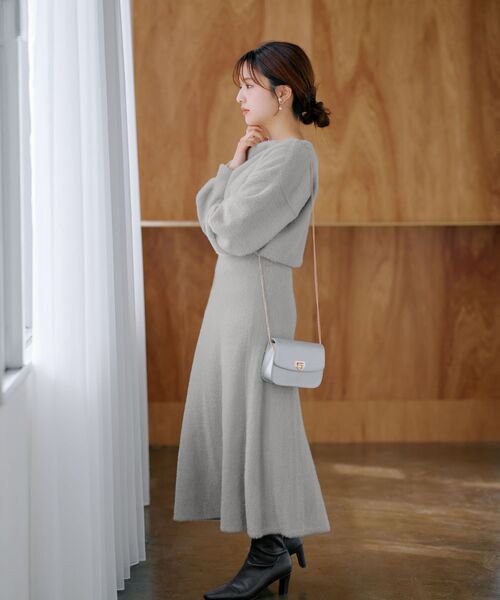 ワンピース フェザードレープニットセットアップ 「低身長・小柄女性