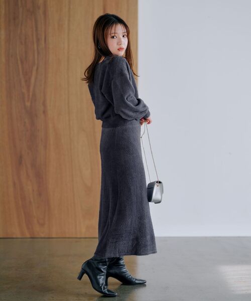 ワンピース フェザードレープニットセットアップ 「低身長・小柄女性