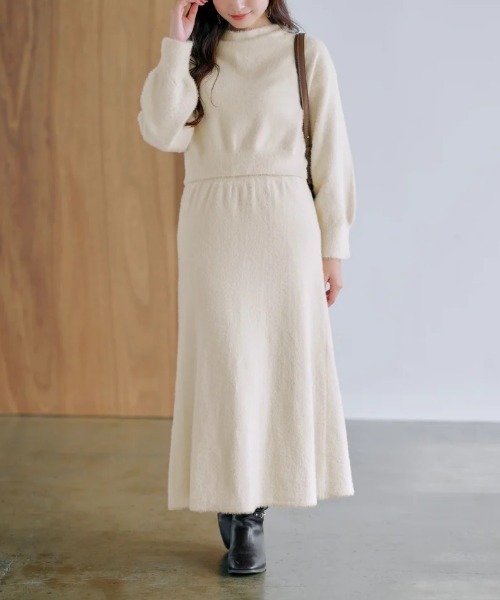 ワンピース フェザードレープニットセットアップ 「低身長・小柄女性