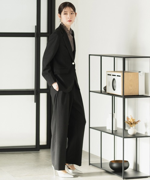 PLST黒 シングルボタン パンツスーツ 上下セット セットアップ 「2025新作」「洗える/パンツスーツ」ワンボタン