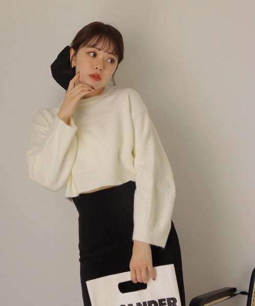 ニット セーター crew neck short knit pullover /クルーネック