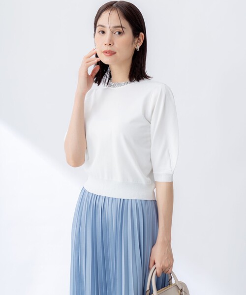 ニット セーター ビジューパフスリーブ ニット レディース