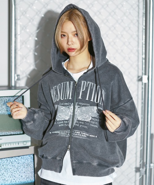 パーカー 「コットン400g」ヴィンテージライクグラフィックジップ