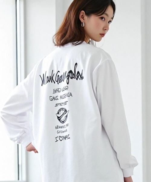 tシャツ 2025AW MARK GONZALES/マークゴンザレス オーバーサイズ ワンポイント刺繍 袖プリント バックプリント ロングスリーブTシ | Mark Gonzales | 04