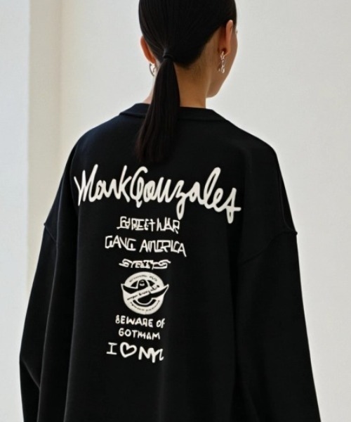 tシャツ 2025AW MARK GONZALES/マークゴンザレス オーバーサイズ ワンポイント刺繍 袖プリント バックプリント ロングスリーブTシ | Mark Gonzales