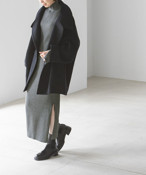 未使用！NOBLE ダークグレー フード付きニット カグレ かぐれ ヤクウールフードマフラー （チャコールグレー