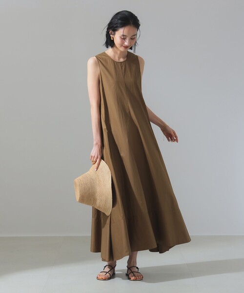 ブルー スリーブレス ワンピース Demi-Luxe BEAMS ワンピース スリーブレス フレア ワンピース