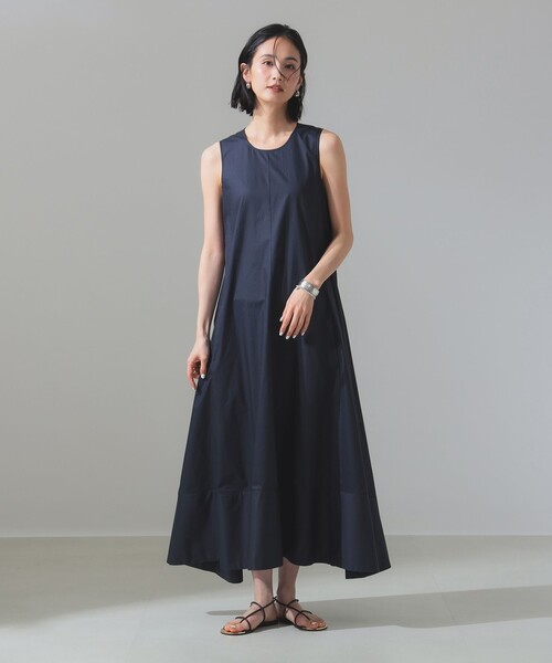 ネイビー スリーブレスドレス Demi-Luxe BEAMS ワンピース スリーブレス フレア ワンピース