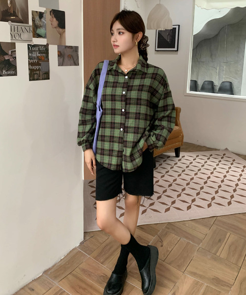 2ly2 ブラウス シャツ カジュアル可愛い♪ チェックシャツジャケット
