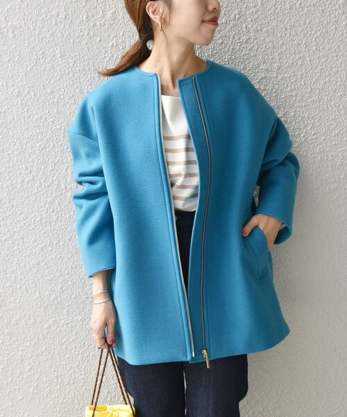 SHIPS any 「SHIPS any」 ノーカラーコート 38 ブルー レディース