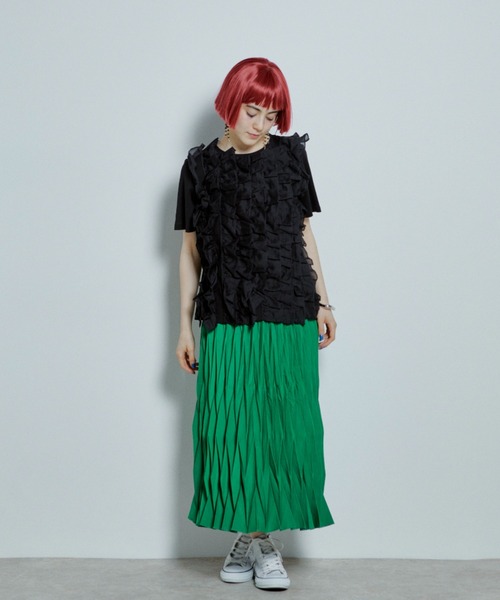 tシャツ リネン100Ｔシャツ「フリル」 レディース manana suerte tシャツ Tシャツ 新カラー登場 コットンリネン