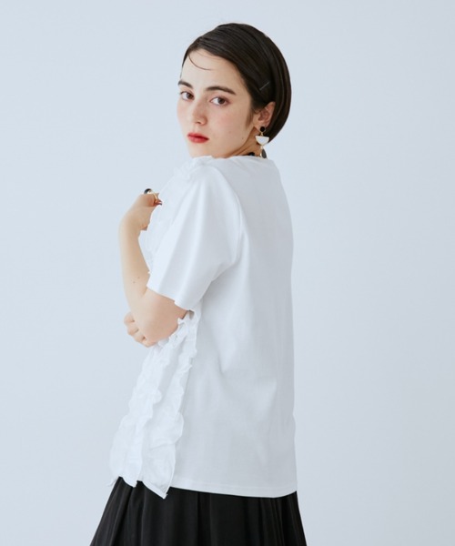 レディース ギャザーフリル袖トップス tシャツ セットアップ Tシャツ フリル袖 ホワイト : Yahoo!店 ZOZOTOWN ウェア