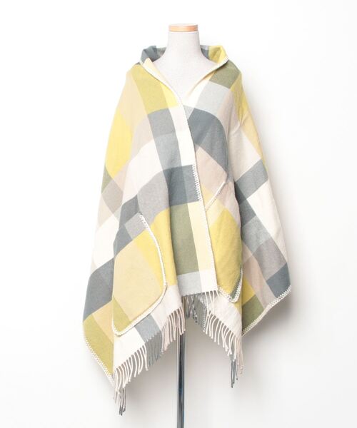 Laila Mu チェック柄ポンチョ マフラー付き YAMADAYA トミエコ Tomieco チェック柄が際立つアイテム ポンチョコーデマフラー