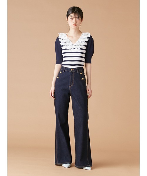0 NVY ストレッチフレアデニムパンツ LILY BROWN LILY BROWN ジーンズ デニム デニムパンツ ストレッチフレア