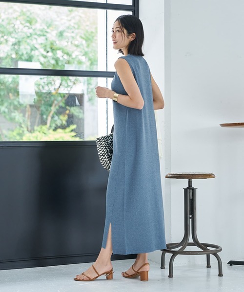 STYLE DELI dress 羽織り付きワンピースセットアップ ノースリーブ STYLE DELI ワンピース ニュアンス糸のシャリ感ノースリIライン