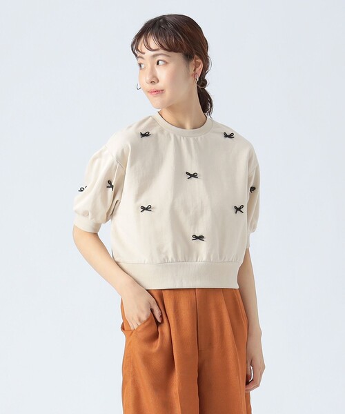 tシャツ リボン ハーフ スリーブ スウェット レディース