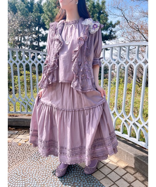 【試着のみ】ピンクハウス　フリルローンティアードロングスカート PINK HOUSE（ピンクハウス） スカート ローンティアードスカート