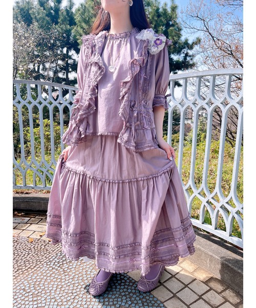 PINK HOUSE　ピンクハウス　スカート ティアード　リボン　レース　ロング PINK HOUSE（ピンクハウス） スカート ローンティアードスカート