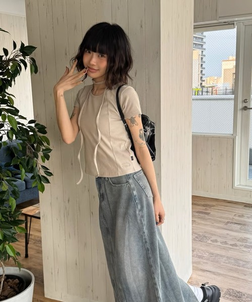 tシャツ スピンロゴリブトップス レディース