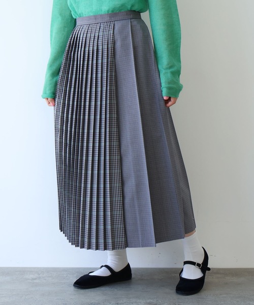 yuni スカート ウールポリエステルCheck switch pleated スカート