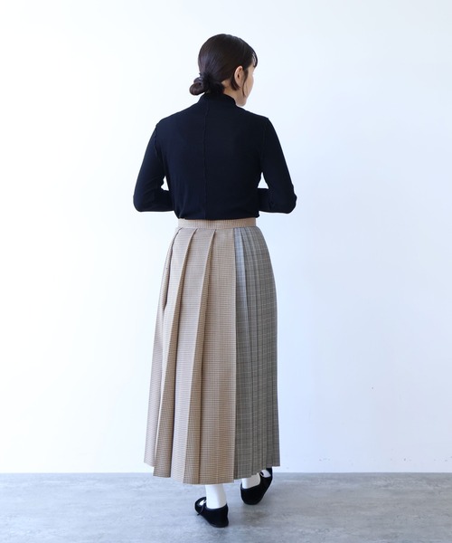 yuni スカート ウールポリエステルCheck switch pleated スカート