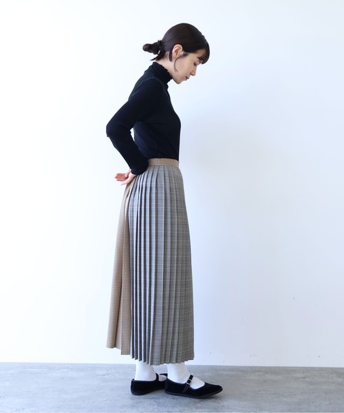 yuni スカート ウールポリエステルCheck switch pleated スカート