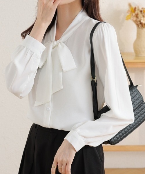 Spick & Span✨ボウタイ シャツ ボリュームリボンブラウス 長袖 F 長袖ボウタイリボンブラウス SMILE ORCHID【品番:so1-314】