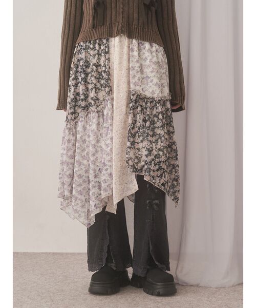 merry jenny flowerイレギュラーヘムミディアムスカート merry jenny（メリージェニー） スカート floralイレギュラーヘム