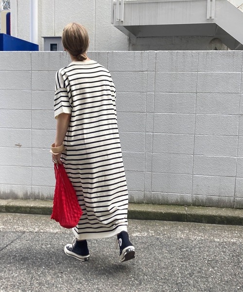 I-SOOK ワンピース ボーダーニットロングワンピース(comochi